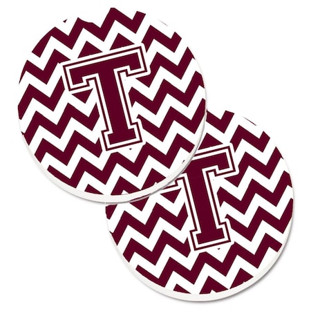 Carolines Treasures Letter T Chevron Maroon and White Cup Holder Car Coaster, PK2 CJ1051-TCARC